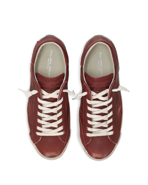 Philippe Model Brown Prsx Distressed Leather Lace-Up Sneakers for men