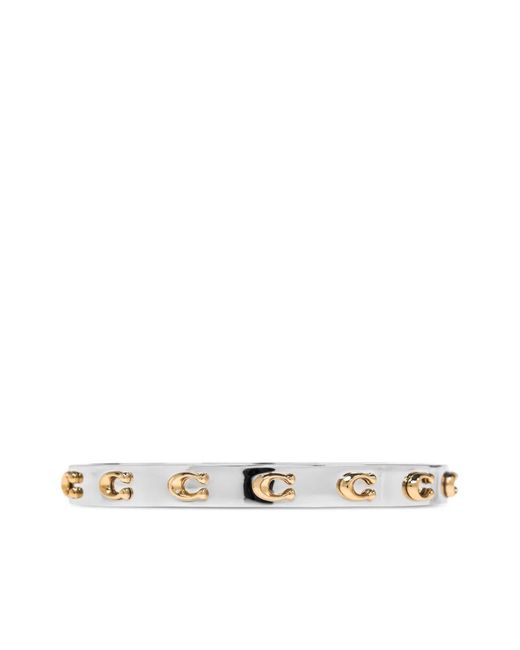 COACH White Logo-Plaque Bangle Bracelet