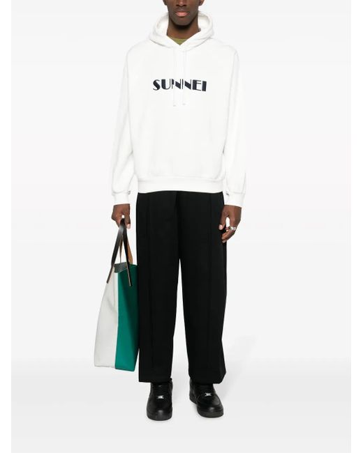 Sunnei White Logo-Print Drawstring Hoodie