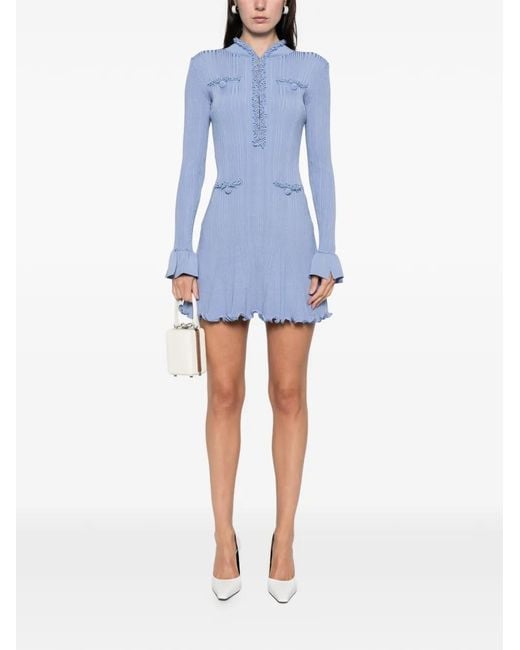 Self-Portrait Blue Pearl Trim Knit Mini Dress