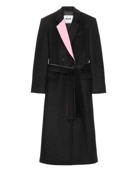 MSGM Black Double-Breasted Belted Coat