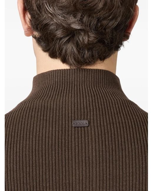 Tod's Brown Ribbed-Knit Quarter-Zip Sweater for men