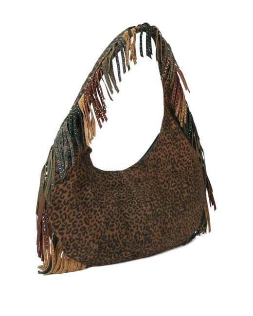 Kurt Geiger Black Leopard-Print Fringe Tote Bag