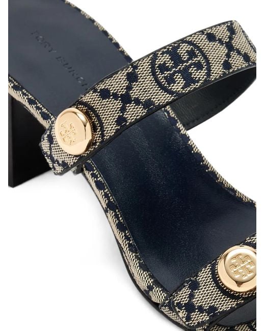 Tory Burch White Romy T Monogram Button-Embellished Sandals