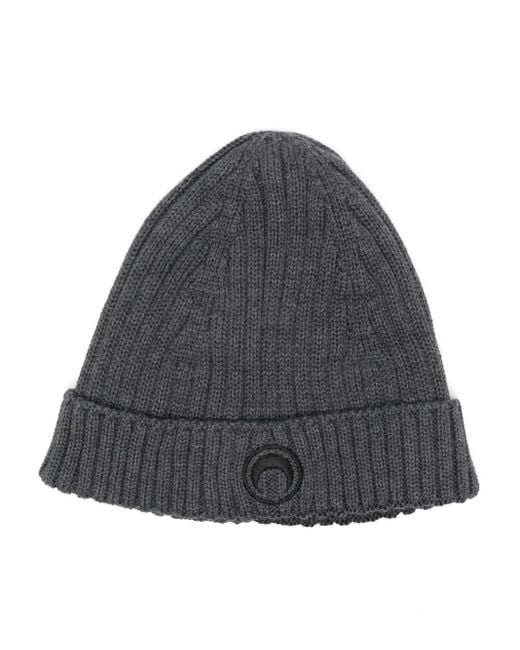 MARINE SERRE Gray Ribbed Wool Crescent Moon Beanie