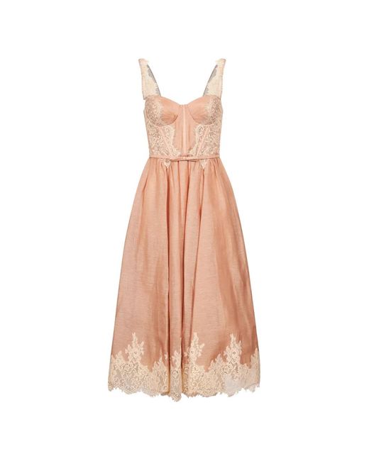 Zimmermann White Valiant Lace-Trimmed Belted Midi Dress