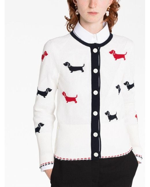 Thom Browne White Intarsia-knit Hector Cotton Cardigan