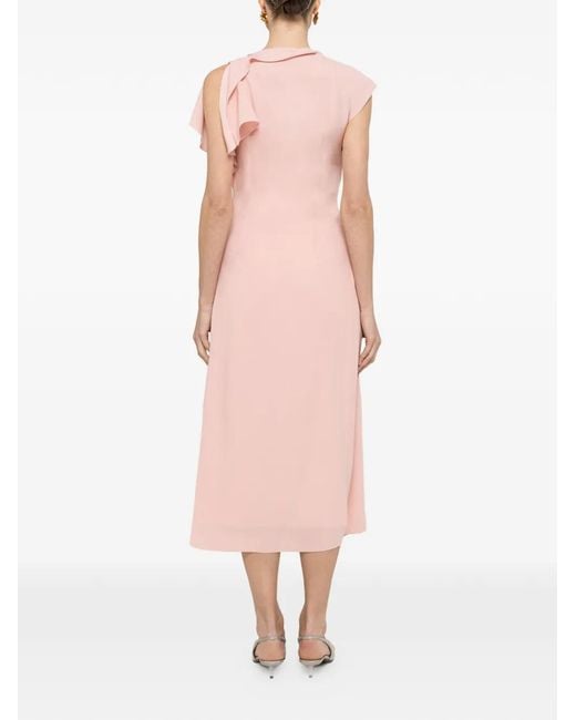 Nissa Pink A-Line Ruffle Midi Dress