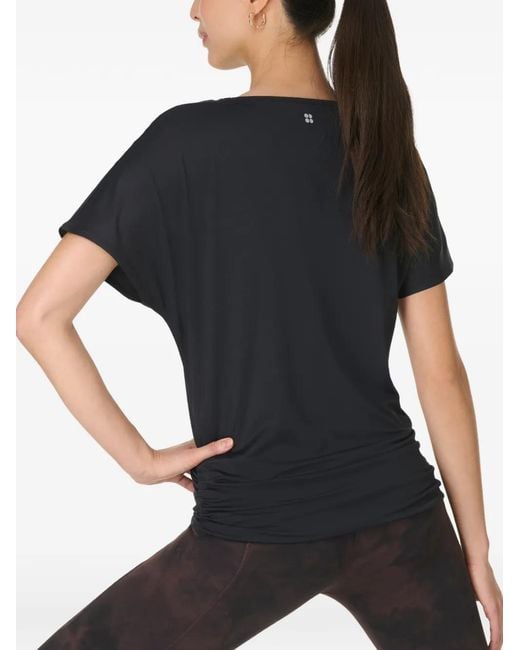 Sweaty Betty Black Unwind Cooling Ruched-Detail T-Shirt
