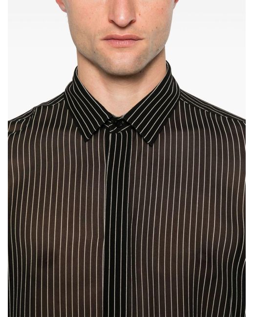 Chemise en soie à fines rayures Saint Laurent pour homme en coloris Black
