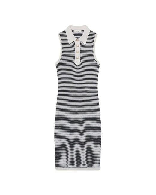 FRAME Gray Stripe-Pattern Midi Dress