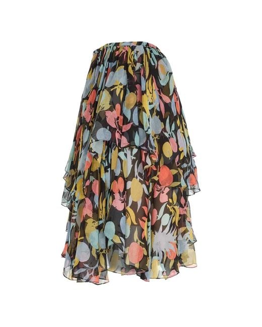 Chloé Black Floral-Print Ruffled Skirt