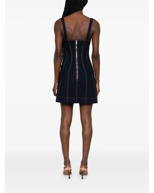 Versace Jeans Couture Blue Buckle-Detail Panelled Mini Dress