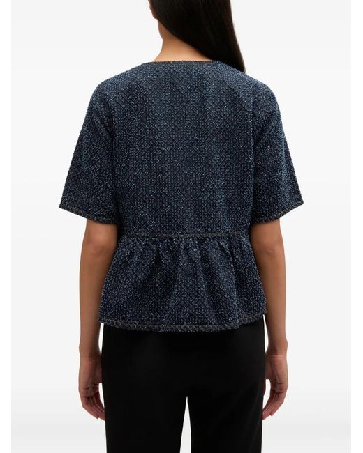 Ganni Blue Bow Peplum Top