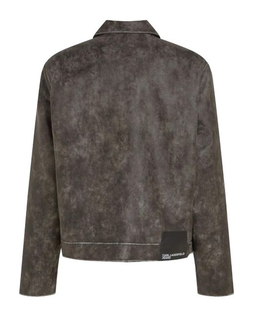 Karl Lagerfeld Gray Washed-Effect Zip-Front Jacket for men