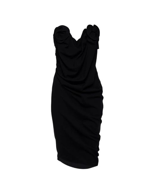 Magda Butrym Black Floral-Applique Draped Midi Dress