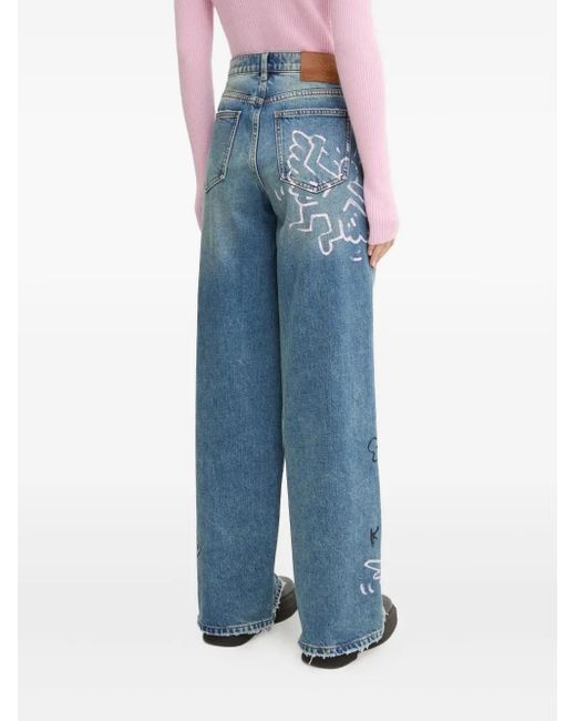 Miss Sixty Blue X Keith Haring Printed Wide-Leg Jeans