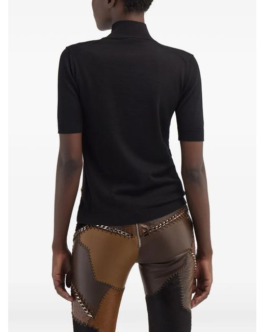Roberto Cavalli Black Logo-Plaque High-Neck Top