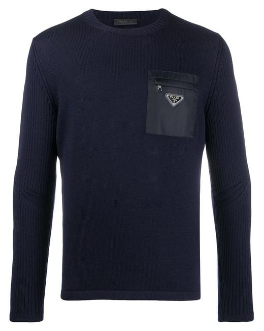 Prada Blue Wool Sweater for men
