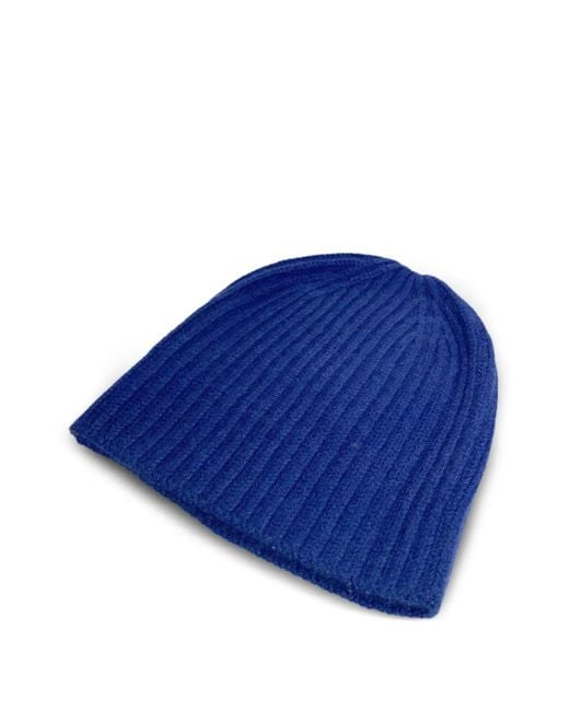 LA ROSE Blue Ribbed-Knit Beanie