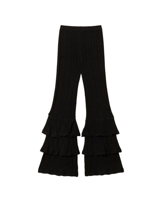Twinset Black Knit Trousers With Ruffles