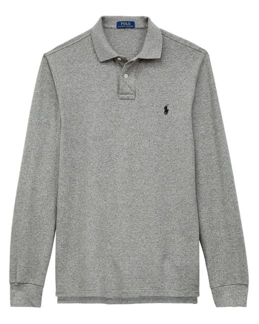 Polo Ralph Lauren Gray Heather Long-Sleeve Polo Shirt With Classic Collar for men