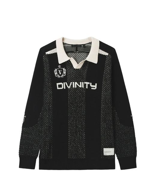 FIVE CM Black Logo-Intarsia Open-Collar Sweater for men