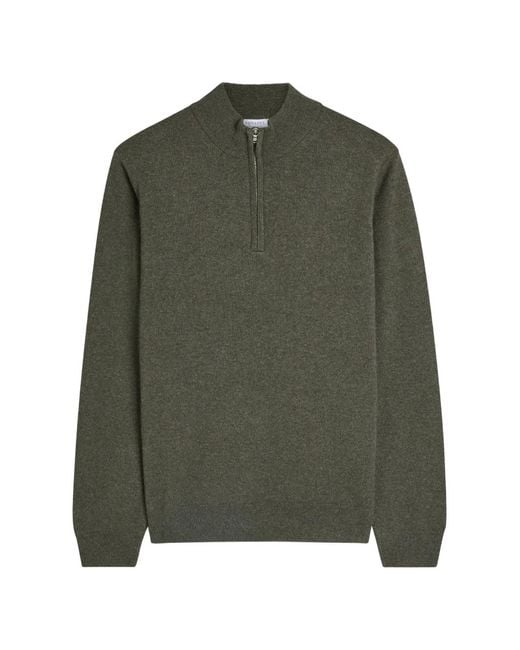 Sunspel Green Zip-Up Knitted Sweater for men