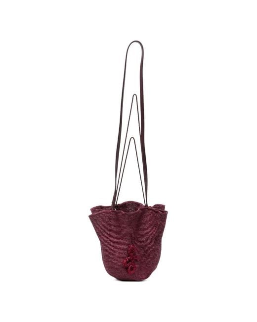 Ruslan Baginskiy Purple Woven-Raffia Hat And Bucket Bag