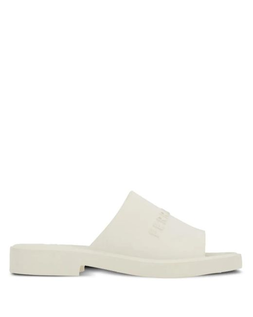 Ferragamo White Pantoletten Mit Logo-Prägung