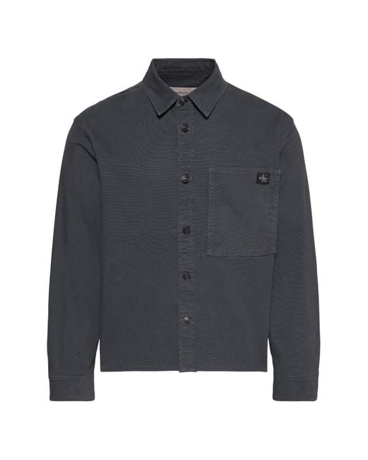 Calvin Klein Blue Logo-Patch Button-Up Jacket for men