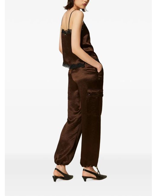 Twinset Brown Pantalon Froissé À Poches Cargo