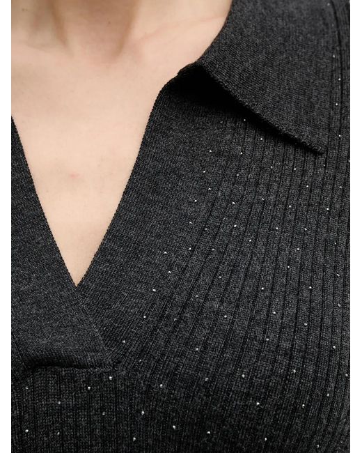 Mos Mosh Black Ronika V-Neck Collared Top