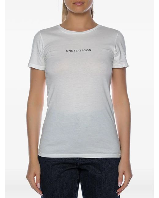 One Teaspoon White Logo-Print T-Shirt