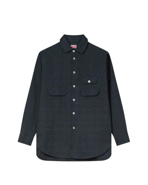 KENZO Black Chest-Pockets Patterned Shirt Jacket for men