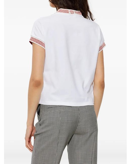 Versace White Greca-Trim V-Neck T-Shirt