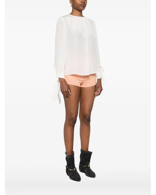 Max Mara White Tied-Cuff Blouse