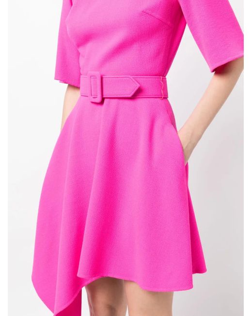 Oscar de la Renta Pink Asymmetric-Hem Belted Dress