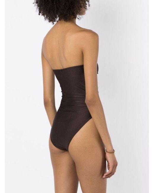 Adriana Degreas Brown Cut-out Detailing Strapless Swimsuit