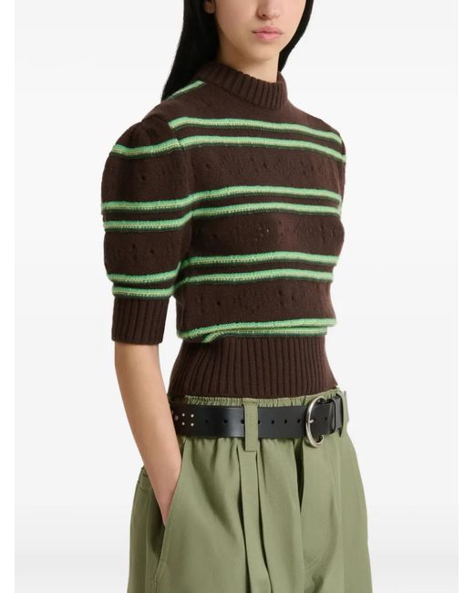Marni Green Striped Perforated Sweater