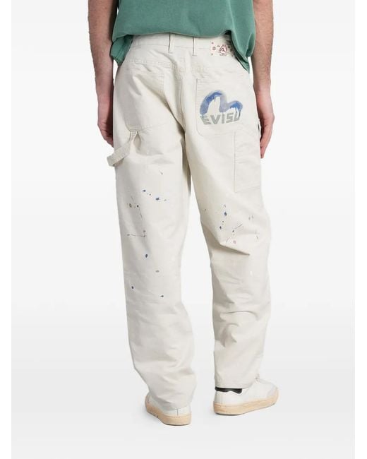 Evisu White Paint-Splatter Seagull-Print Trousers for men