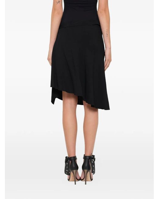 Lanvin Black Asymmetric Ruffled Midi Skirt