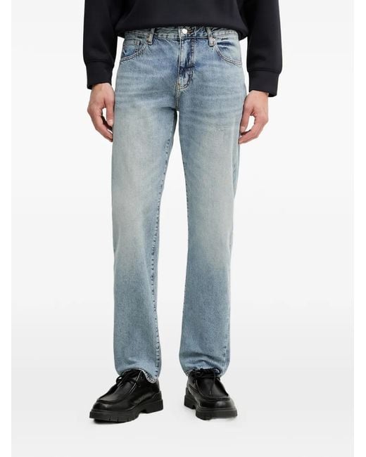 ARMANI EXCHANGE Blue Acid-Wash Distressed Jeans for men