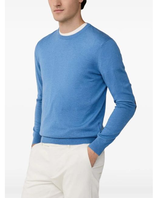 Hackett Blue Elbow-Patch Crew-Neck Sweater for men