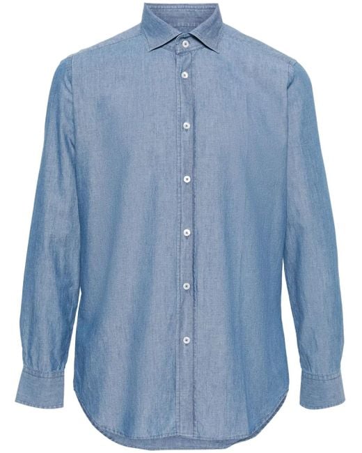 Dell'Oglio Blue Spread-Collar Cotton Shirt for men