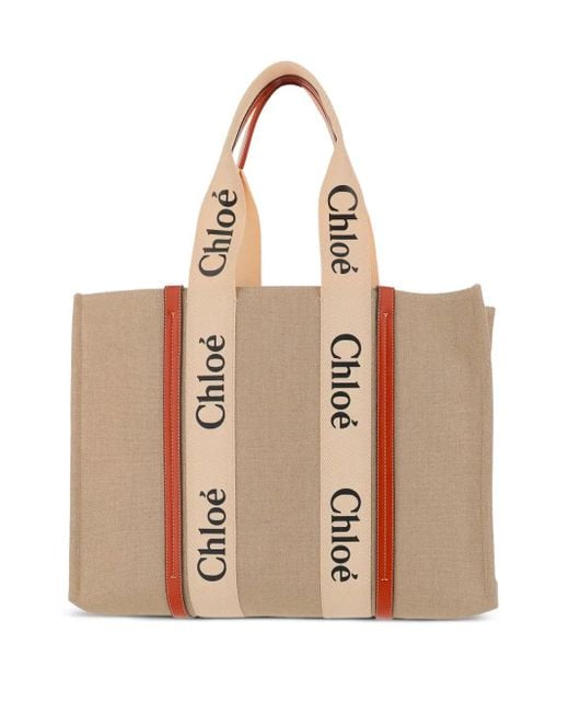 Borsa Tote Woody Grande di Chloé in Natural
