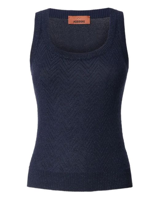 Missoni Blue Chevron-Pattern Sleeveless Top