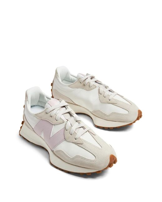 New Balance White 327 Low-Top Leather Sneakers
