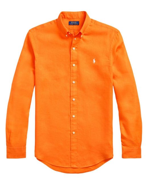 Polo Ralph Lauren Orange Polo Pony Embroidered Linen Shirt for men
