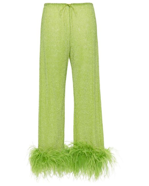 Oseree Green Lumiere Feather-trim Trousers